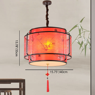Traditional Chinese Round Spike Flower Faux Sheepskin Iron 1/3 Light Pendant Light For Living Room