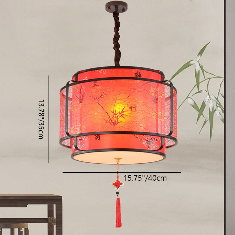 Traditional Chinese Round Spike Flower Faux Sheepskin Iron 1/3 Light Pendant Light For Living Room