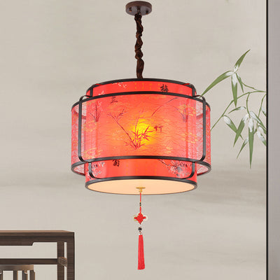 Traditional Chinese Round Spike Flower Faux Sheepskin Iron 1/3 Light Pendant Light For Living Room