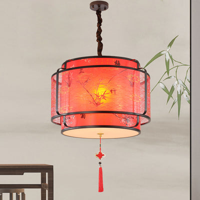 Traditional Chinese Round Spike Flower Faux Sheepskin Iron 1/3 Light Pendant Light For Living Room