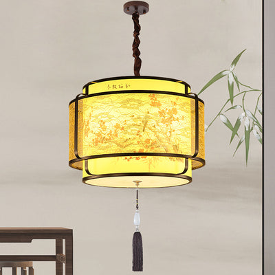 Traditional Chinese Round Spike Flower Faux Sheepskin Iron 1/3 Light Pendant Light For Living Room