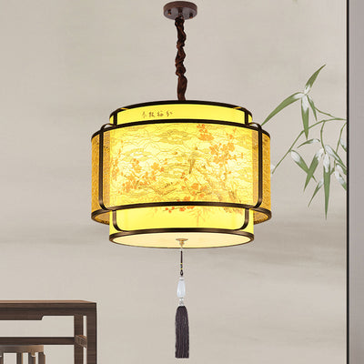 Traditional Chinese Round Spike Flower Faux Sheepskin Iron 1/3 Light Pendant Light For Living Room