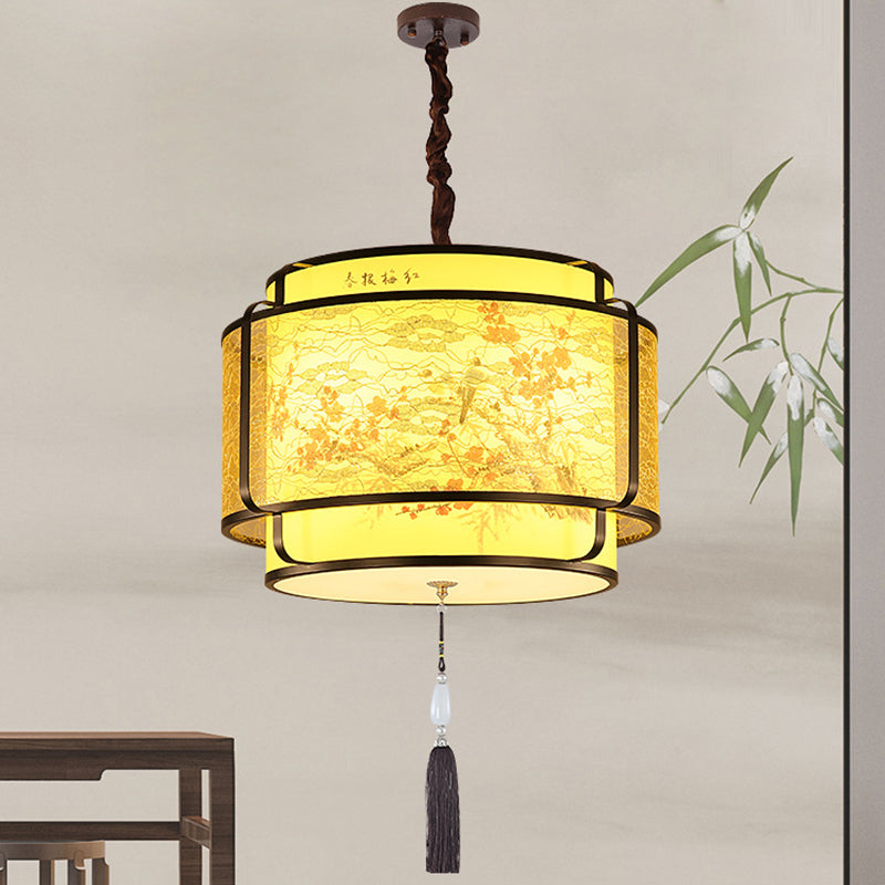 Traditional Chinese Round Spike Flower Faux Sheepskin Iron 1/3 Light Pendant Light For Living Room