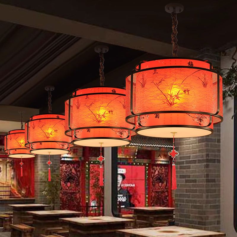 Traditional Chinese Round Spike Flower Faux Sheepskin Iron 1/3 Light Pendant Light For Living Room