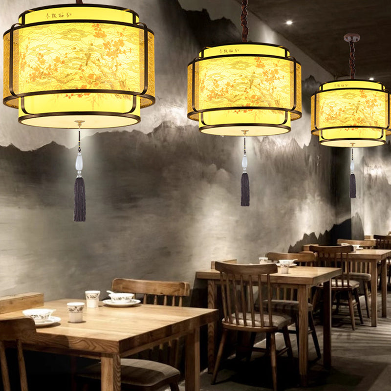 Traditional Chinese Round Spike Flower Faux Sheepskin Iron 1/3 Light Pendant Light For Living Room