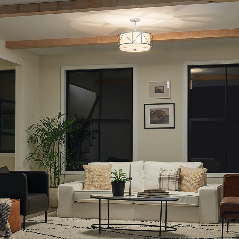Traditional Rustic Round Cutout Fabric Iron 1-Light Semi-Flush Mount Ceiling Light For Living Room