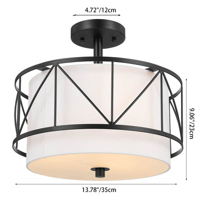Traditional Rustic Round Cutout Fabric Iron 1-Light Semi-Flush Mount Ceiling Light For Living Room