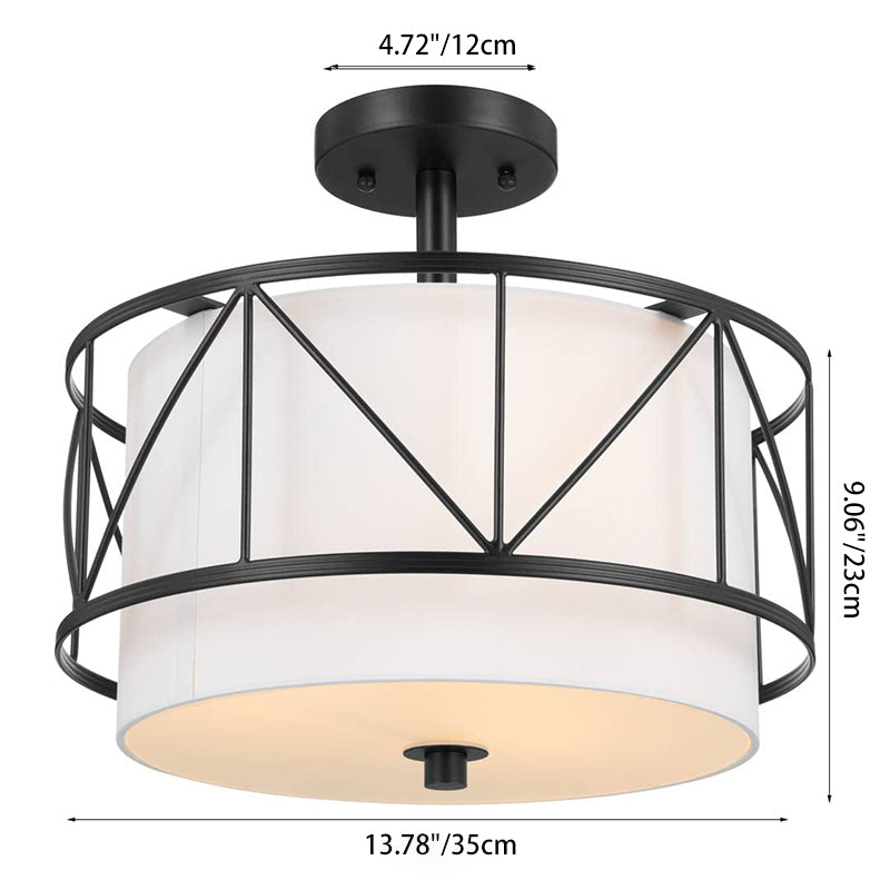 Traditional Rustic Round Cutout Fabric Iron 1-Light Semi-Flush Mount Ceiling Light For Living Room