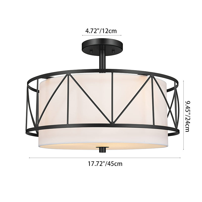 Traditional Rustic Round Cutout Fabric Iron 1-Light Semi-Flush Mount Ceiling Light For Living Room