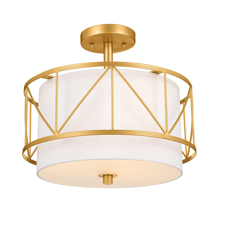 Traditional Rustic Round Cutout Fabric Iron 1-Light Semi-Flush Mount Ceiling Light For Living Room