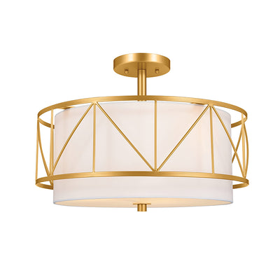 Traditional Rustic Round Cutout Fabric Iron 1-Light Semi-Flush Mount Ceiling Light For Living Room