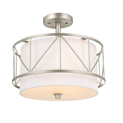 Traditional Rustic Round Cutout Fabric Iron 1-Light Semi-Flush Mount Ceiling Light For Living Room
