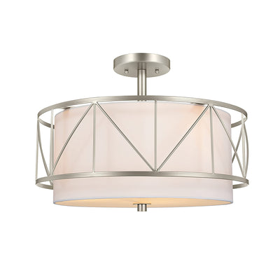 Traditional Rustic Round Cutout Fabric Iron 1-Light Semi-Flush Mount Ceiling Light For Living Room