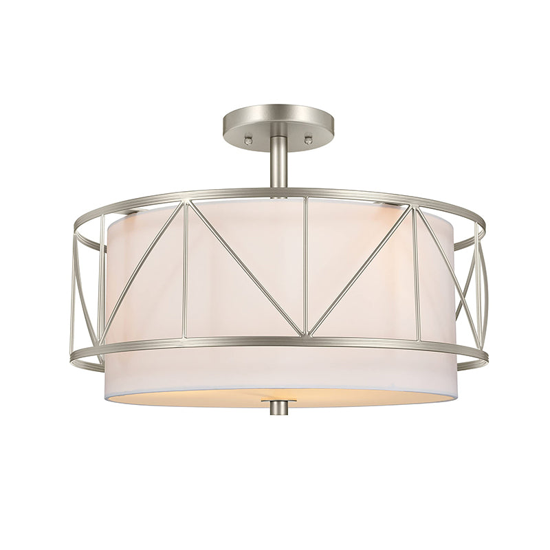 Traditional Rustic Round Cutout Fabric Iron 1-Light Semi-Flush Mount Ceiling Light For Living Room