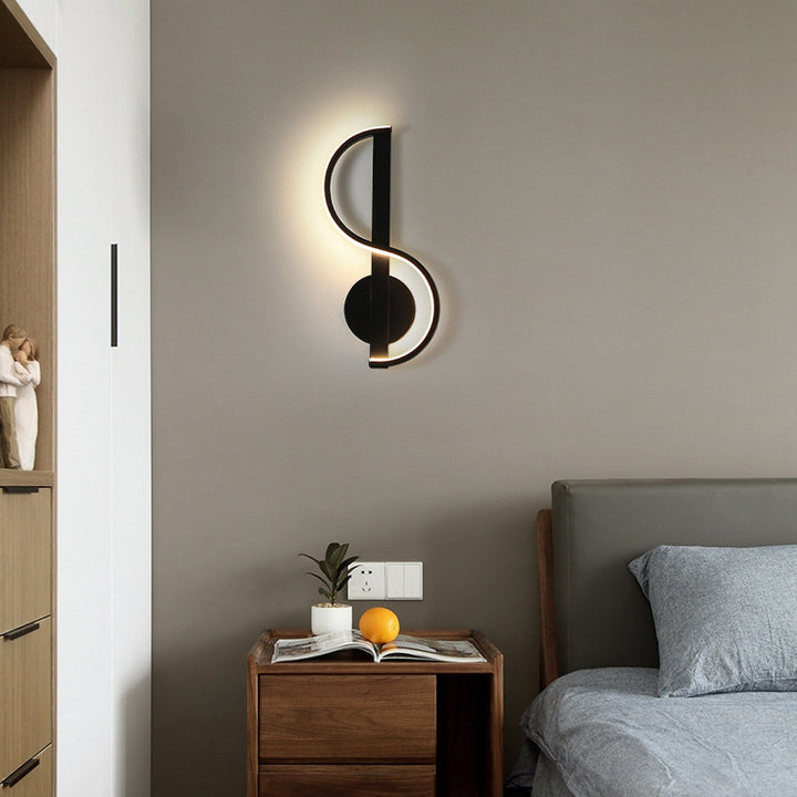 Applique murale LED en fer en silicone ronde en forme de note de musique créative contemporaine pour salon 