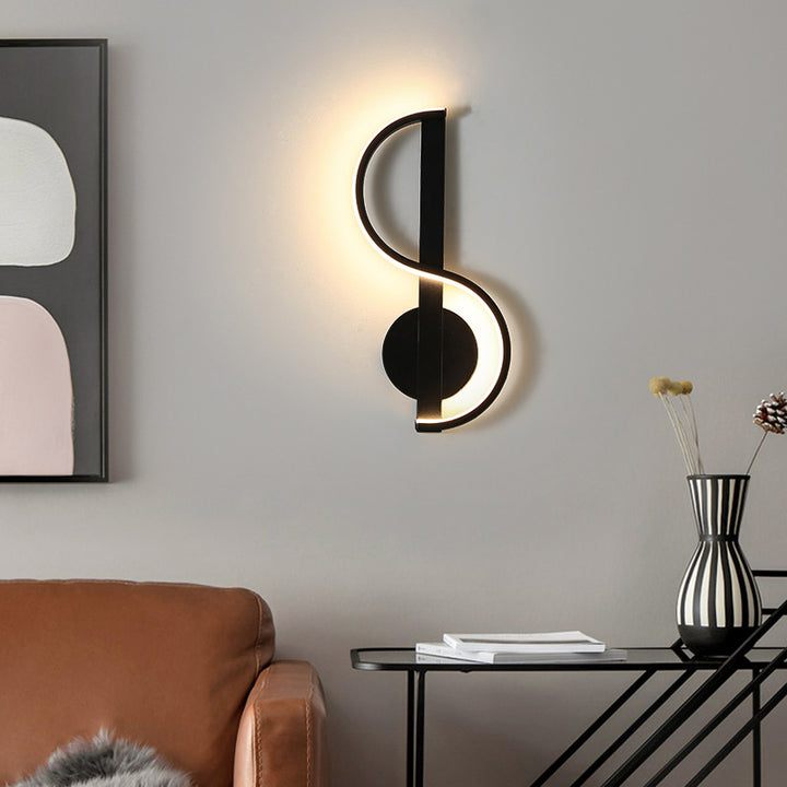 Applique murale LED en fer en silicone ronde en forme de note de musique créative contemporaine pour salon 