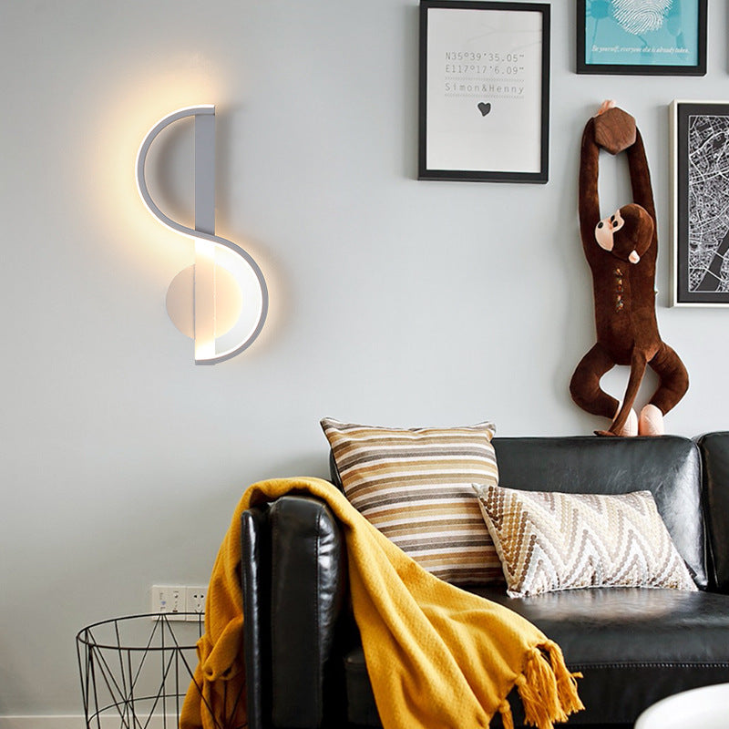 Applique murale LED en fer en silicone ronde en forme de note de musique créative contemporaine pour salon 