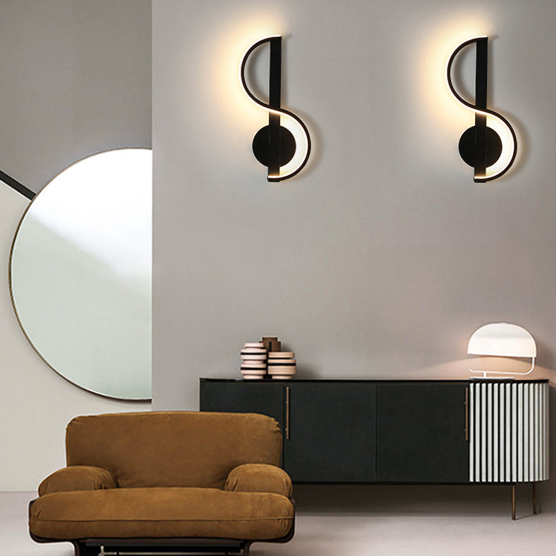 Applique murale LED en fer en silicone ronde en forme de note de musique créative contemporaine pour salon 