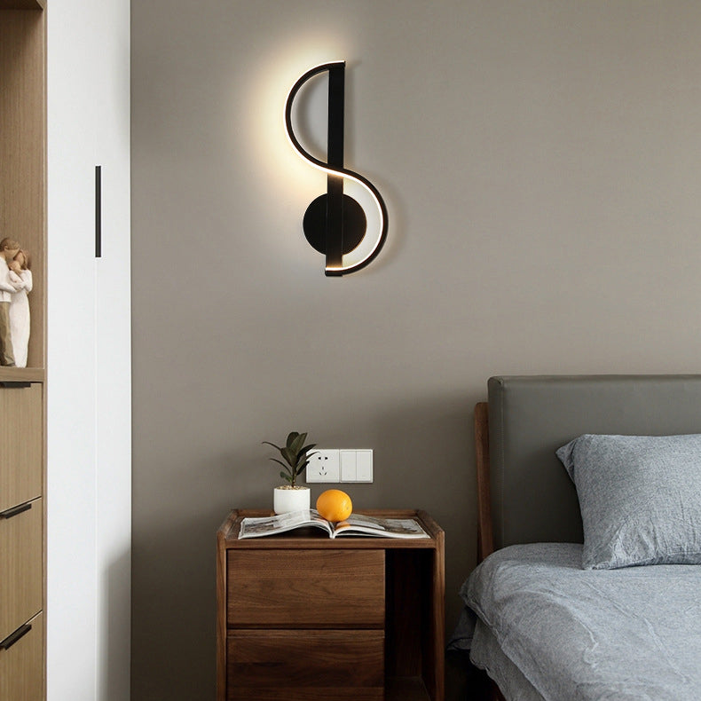 Applique murale LED en fer en silicone ronde en forme de note de musique créative contemporaine pour salon 