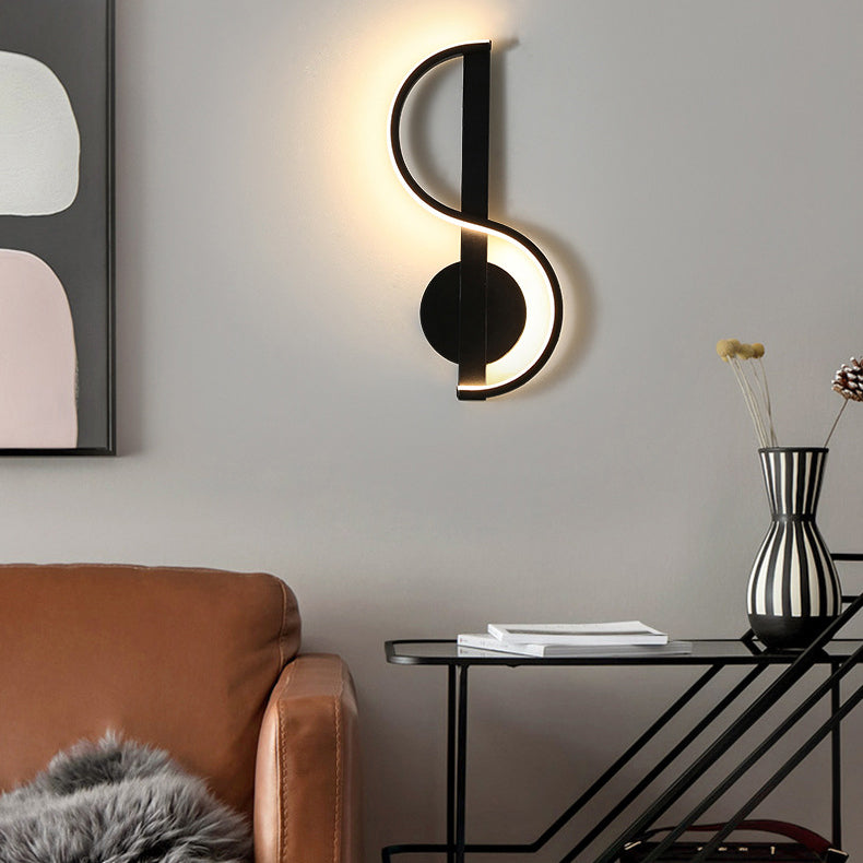 Applique murale LED en fer en silicone ronde en forme de note de musique créative contemporaine pour salon 