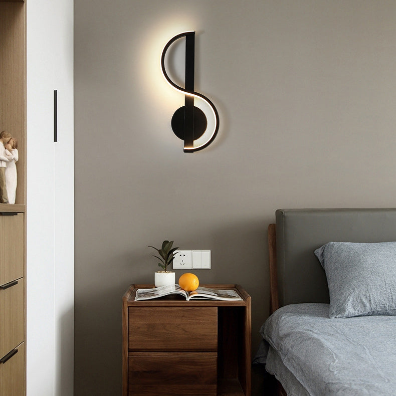 Applique murale LED en fer en silicone ronde en forme de note de musique créative contemporaine pour salon 