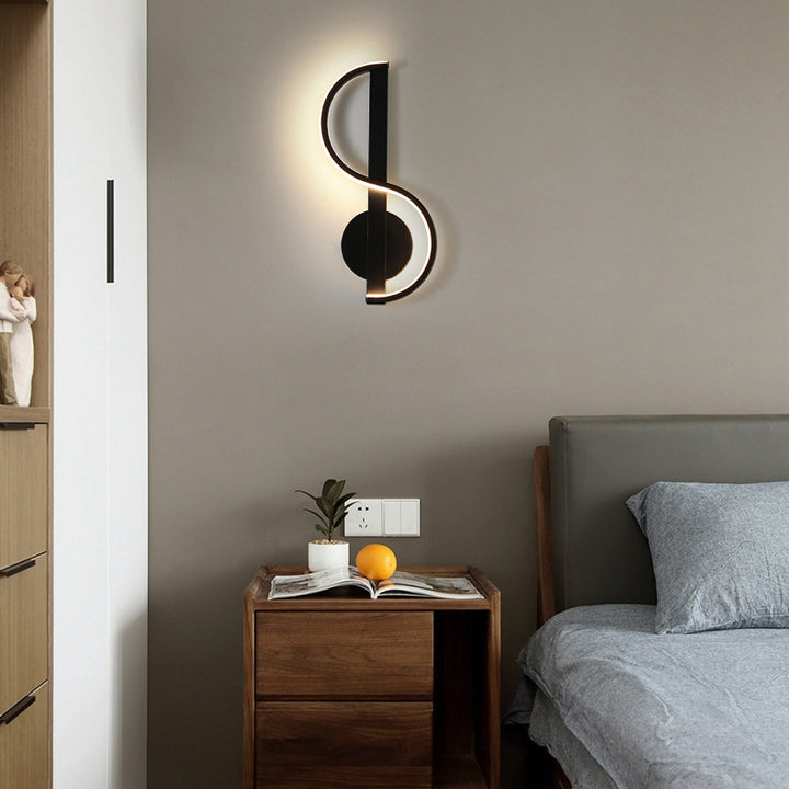 Applique murale LED en fer en silicone ronde en forme de note de musique créative contemporaine pour salon 