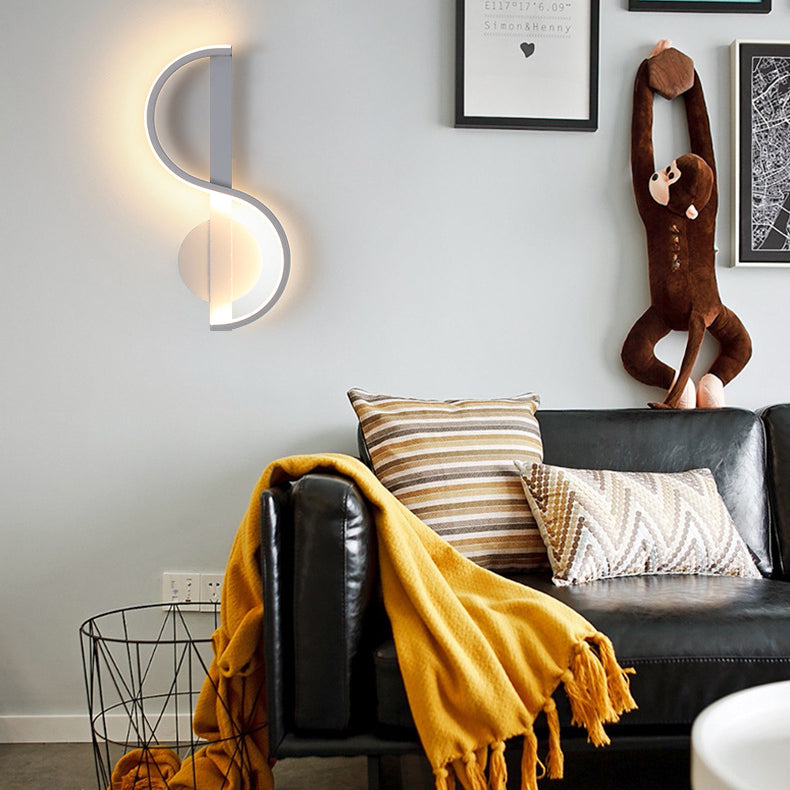 Applique murale LED en fer en silicone ronde en forme de note de musique créative contemporaine pour salon 