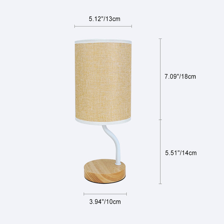 Lampe de table LED en tissu bois cylindrique minimaliste moderne pour salon 