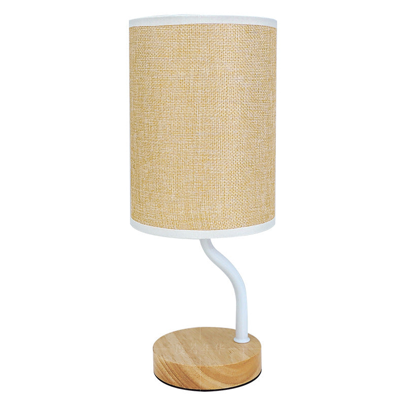 Lampe de table LED en tissu bois cylindrique minimaliste moderne pour salon 