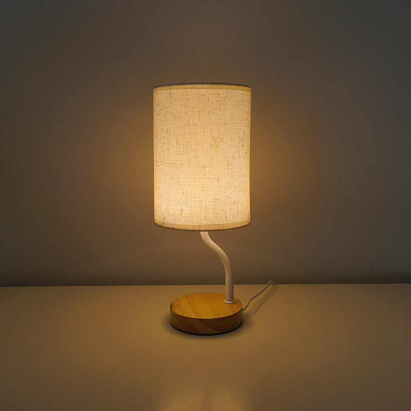 Lampe de table LED en tissu bois cylindrique minimaliste moderne pour salon 