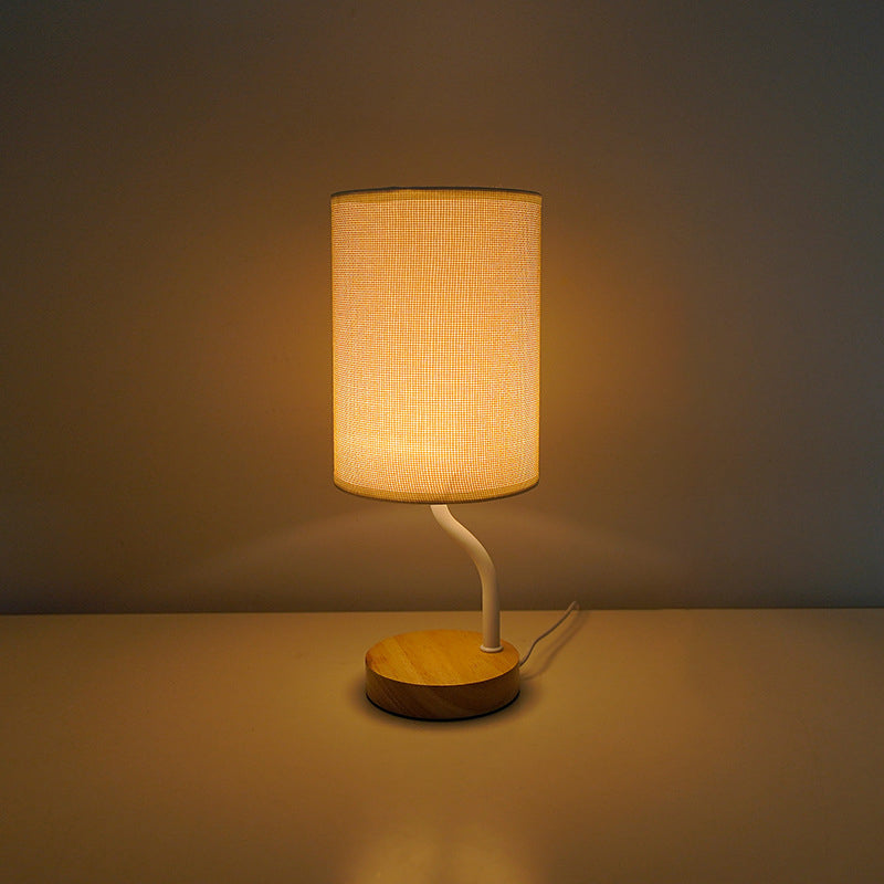 Lampe de table LED en tissu bois cylindrique minimaliste moderne pour salon 