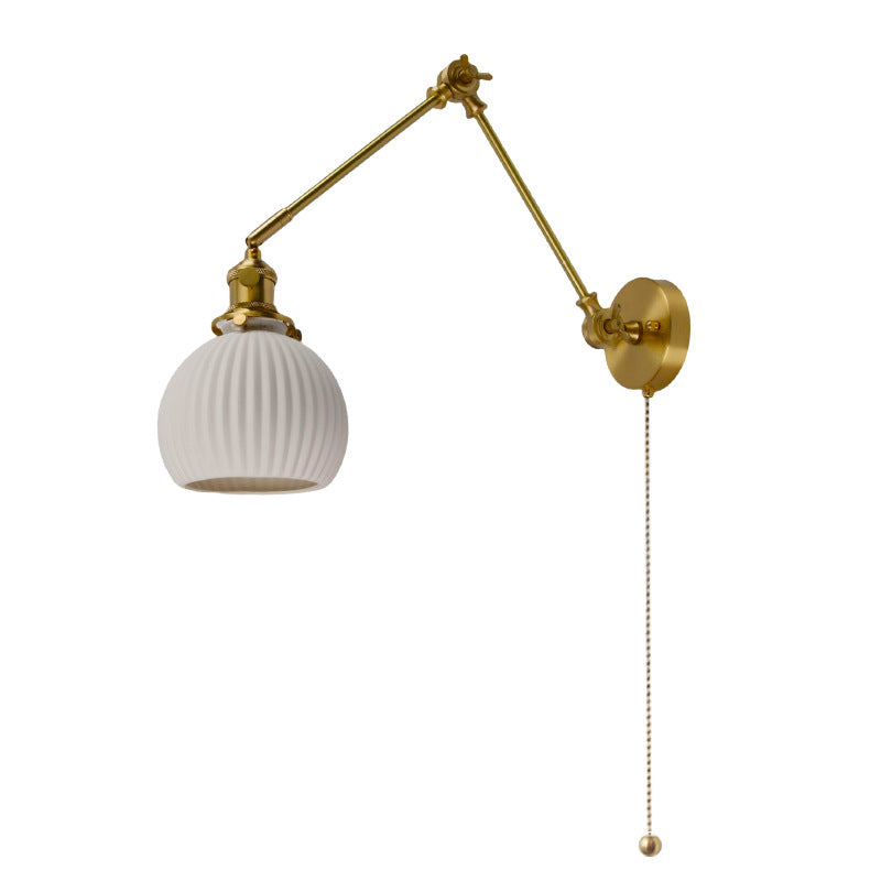Traditionelle japanische Ball Kiefernglas Keramik Messing 1-Licht Wandleuchte für Wohnzimmer 