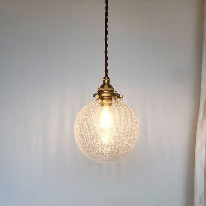 Traditional Vintage Leaf Prism Crackled Orb Diamond Glass Brass 1-Light Pendant Light For Living Room