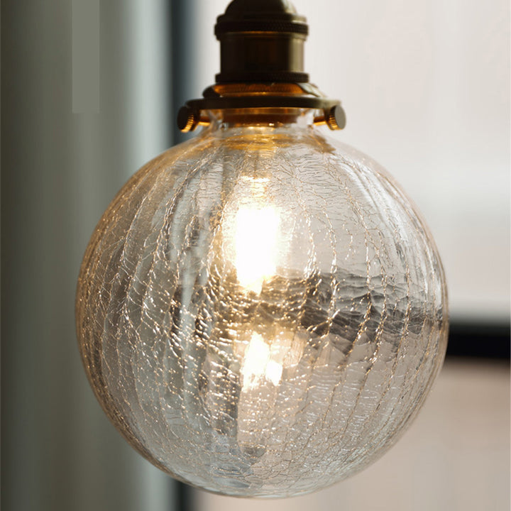 Traditional Vintage Leaf Prism Crackled Orb Diamond Glass Brass 1-Light Pendant Light For Living Room