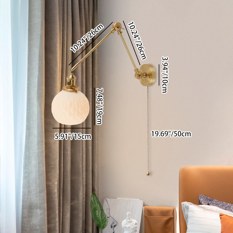 Traditional Japanese Ball Pinecone Glass Ceramic Brass 1-Light Wall Sconce Lamp For Living Room