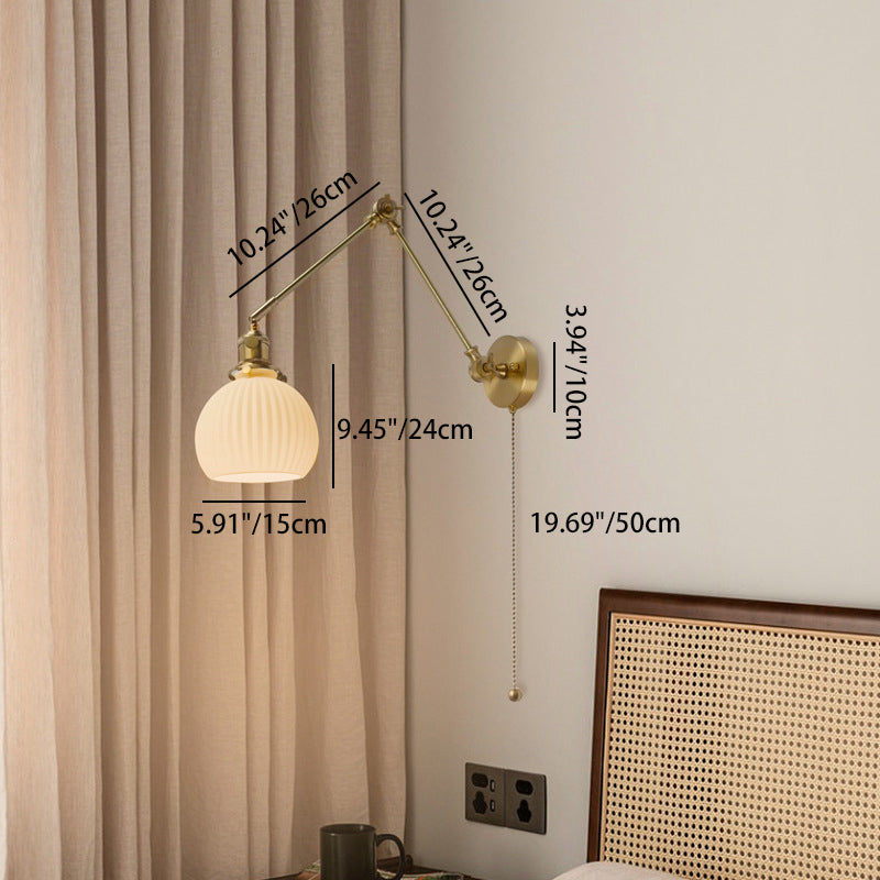 Traditionelle japanische Ball Kiefernglas Keramik Messing 1-Licht Wandleuchte für Wohnzimmer 