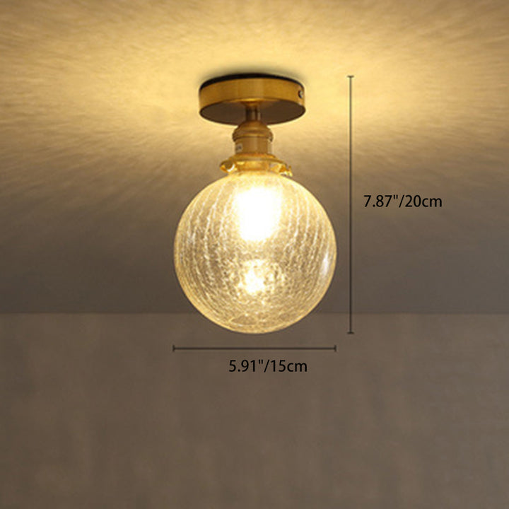 Traditionelle japanische geknackte Kugel Runde Glas Messing 1-Licht Semi-Flush Mount Deckenleuchte für Wohnzimmer 