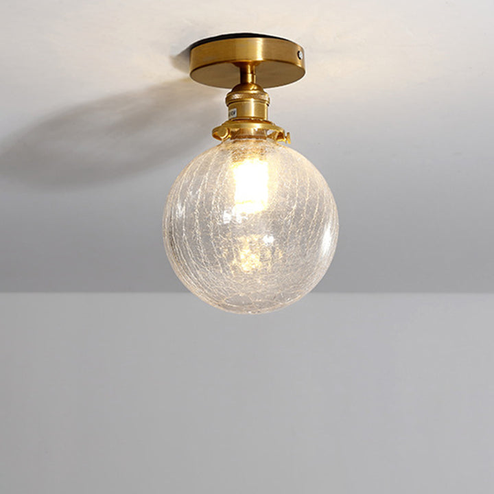 Traditionelle japanische geknackte Kugel Runde Glas Messing 1-Licht Semi-Flush Mount Deckenleuchte für Wohnzimmer 