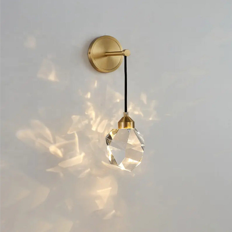 Moderne Luxus Unregelmäßige Diamant Runde Kristall Kupfer LED Wandleuchte Für Wohnzimmer 