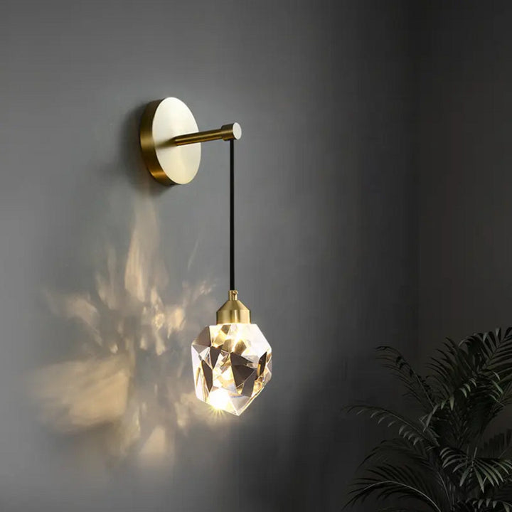 Moderne Luxus Unregelmäßige Diamant Runde Kristall Kupfer LED Wandleuchte Für Wohnzimmer 
