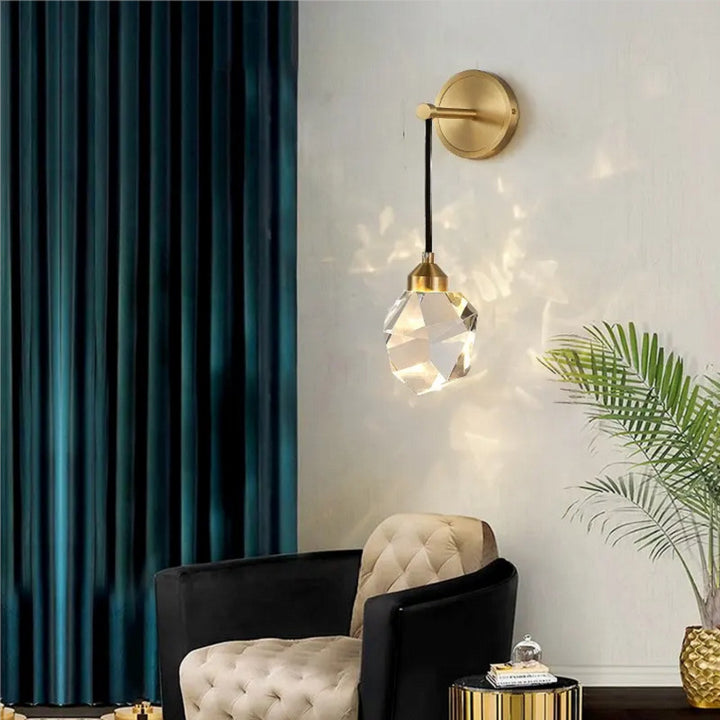 Moderne Luxus Unregelmäßige Diamant Runde Kristall Kupfer LED Wandleuchte Für Wohnzimmer 
