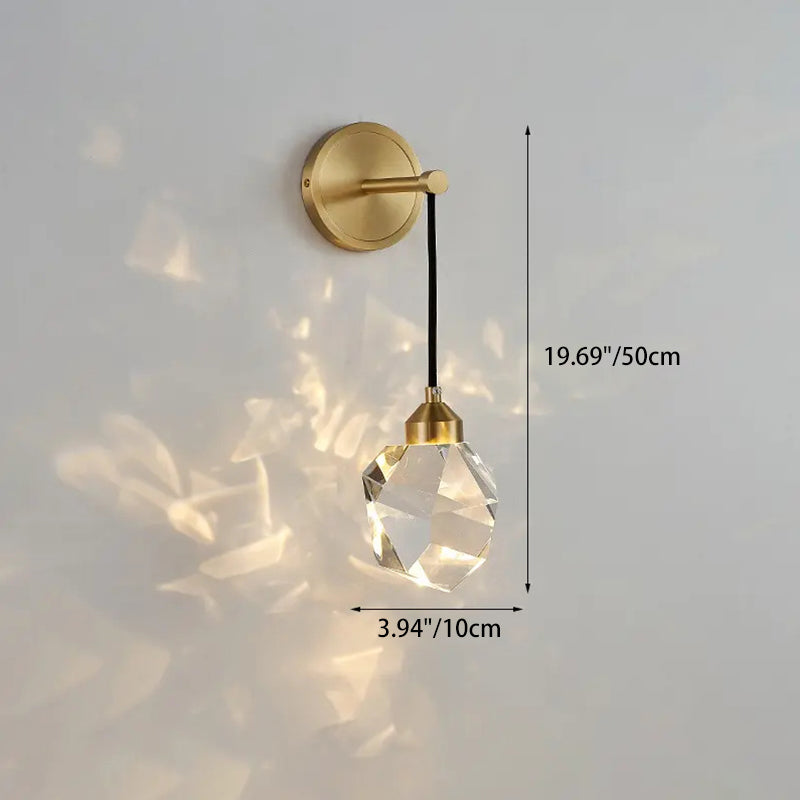 Modern Luxury Irregular Diamond Round Crystal Copper LED Wall Sconce Lamp For Living Room