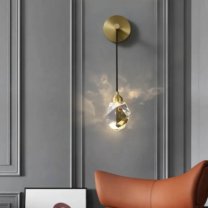 Moderne Luxus Unregelmäßige Diamant Runde Kristall Kupfer LED Wandleuchte Für Wohnzimmer 