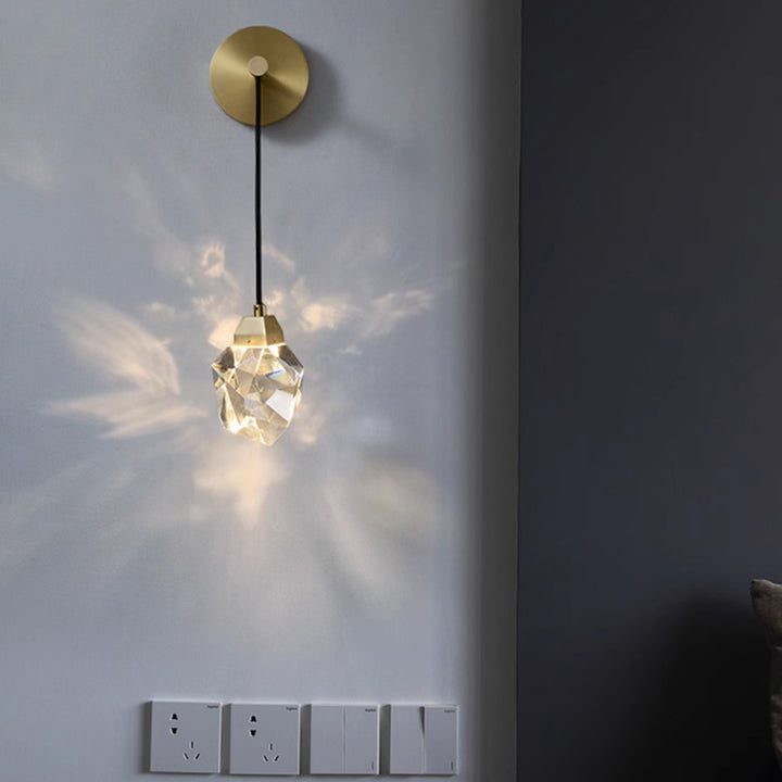 Moderne Luxus Unregelmäßige Diamant Runde Kristall Kupfer LED Wandleuchte Für Wohnzimmer 