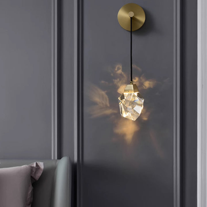 Moderne Luxus Unregelmäßige Diamant Runde Kristall Kupfer LED Wandleuchte Für Wohnzimmer 
