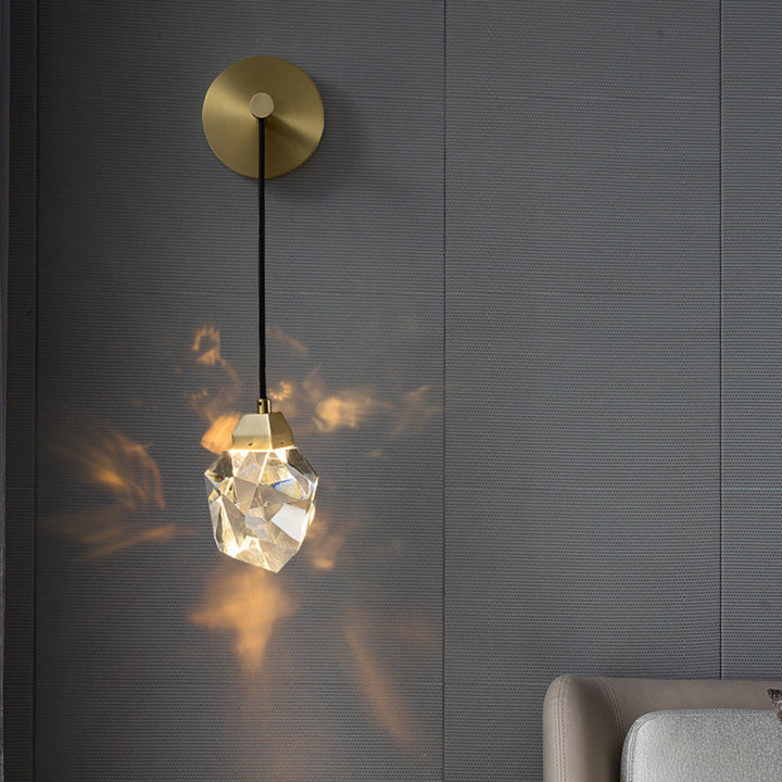 Moderne Luxus Unregelmäßige Diamant Runde Kristall Kupfer LED Wandleuchte Für Wohnzimmer 