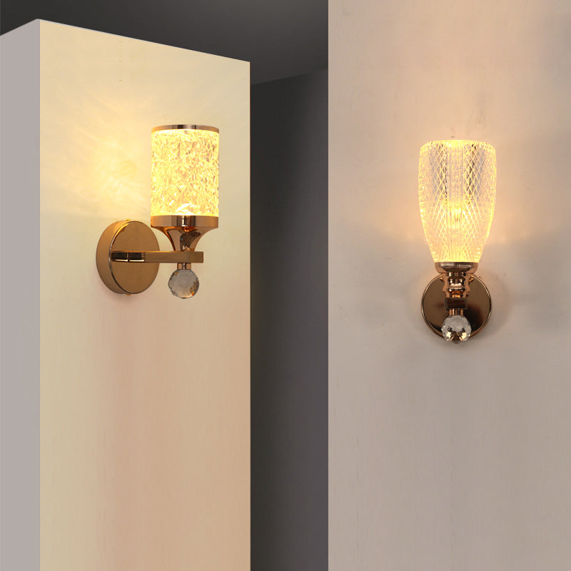 Cilindro de Lujo Moderno Redondo Medio Redondo de Acrílico Hardware Aplique de Pared de 1 Luz Para Sala de Estar 