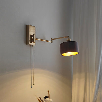 Contemporary Scandinavian Round Column Rotatable Wood Metal 1-Light Wall Sconce Lamp For Bedroom