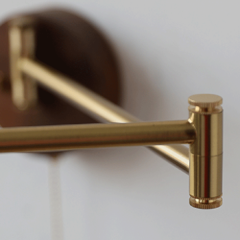 Applique murale 1 lumière en bois et fer rond réglable avec bras oscillant cylindrique traditionnel japonais pour chambre à coucher 