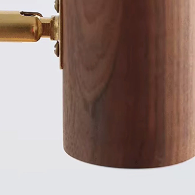 Traditional Japanese Cylinder Swing Arm Adjustable Round Wood Iron 1-Light Wall Sconce Lamp For Bedroom